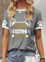Damen-T-Shirt mit Aufdruck „Rescue • Foster • Adopt“ – Tierschutz-Design mit Katzenohren und Herz-Details
