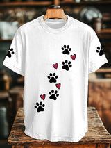 Unisex-T-Shirt mit Pfotenabdruck und Herz-Print – Tierfreundliches Kurzarmshirt aus Baumwollmix