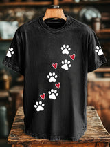 Unisex-T-Shirt mit Pfotenabdruck und Herz-Print – Tierfreundliches Kurzarmshirt aus Baumwollmix