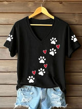 T-Shirts mit V-Ausschnitt und Tier-Fußabdrücke für Frauen
