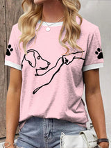 Damen T-Shirt mit Hund & Hand Print – Verspieltes Shirt für Hundefreundinnen Hellrosa / S