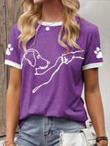 Damen T-Shirt mit Hund & Hand Print – Verspieltes Shirt für Hundefreundinnen Lila / S