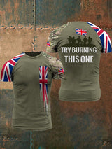 Herren T-Shirt mit Union Jack und Camouflage-Ärmeln – Militärisch inspirierter Look Grün / S