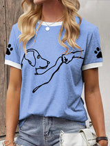 Damen T-Shirt mit Hund & Hand Print – Verspieltes Shirt für Hundefreundinnen Hellblau / S