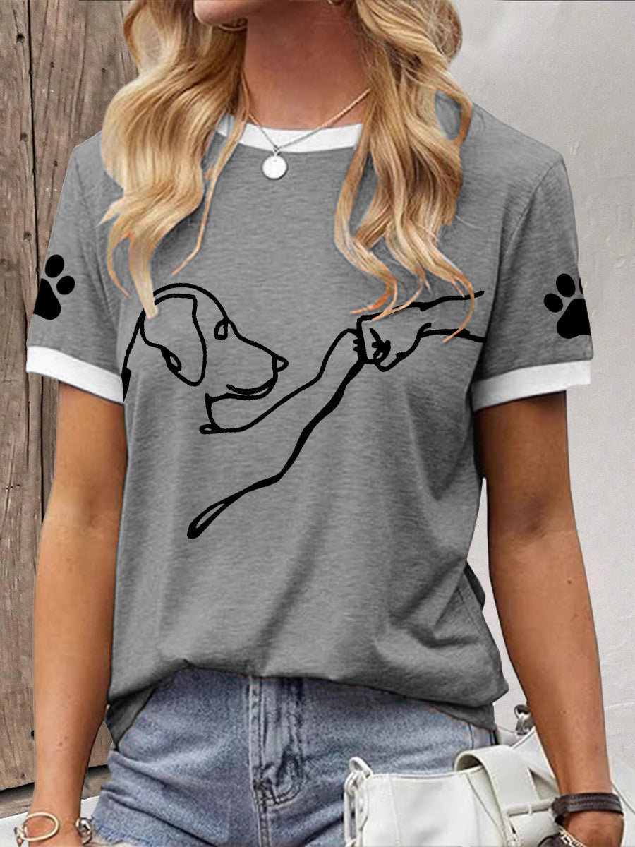 Damen T-Shirt mit Hund & Hand Print – Verspieltes Shirt für Hundefreundinnen Grau / S