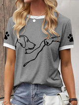 Damen T-Shirt mit Hund & Hand Print – Verspieltes Shirt für Hundefreundinnen Grau / S