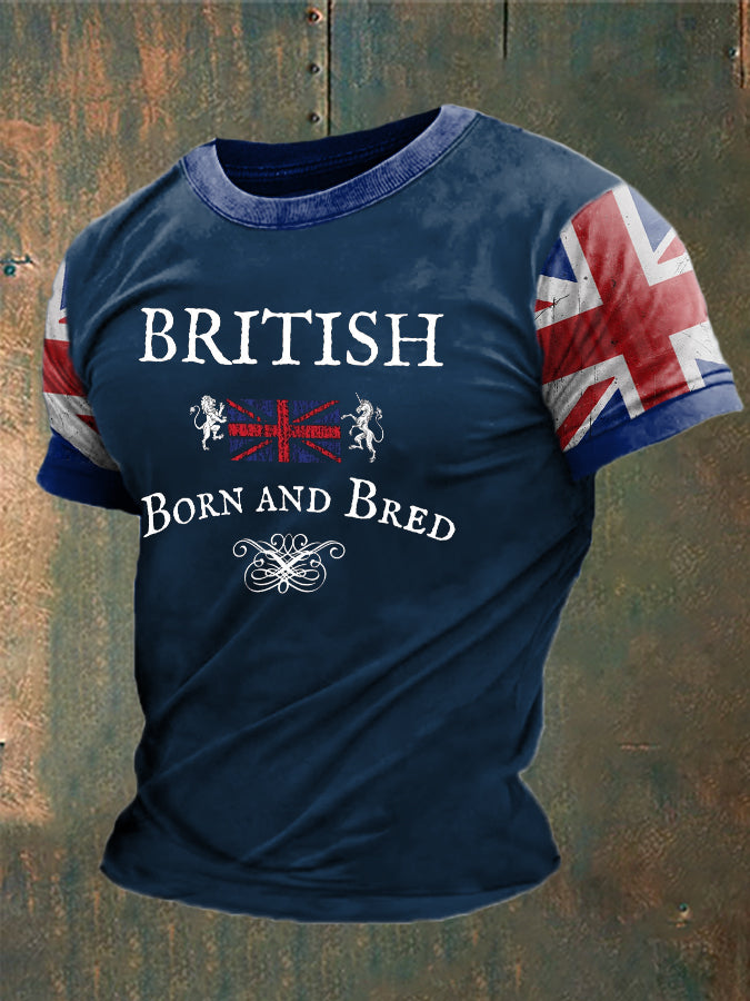 Herren T-Shirt mit „British Born and Bred“-Print – Union-Jack-Design im Vintage-Stil Marineblau / S