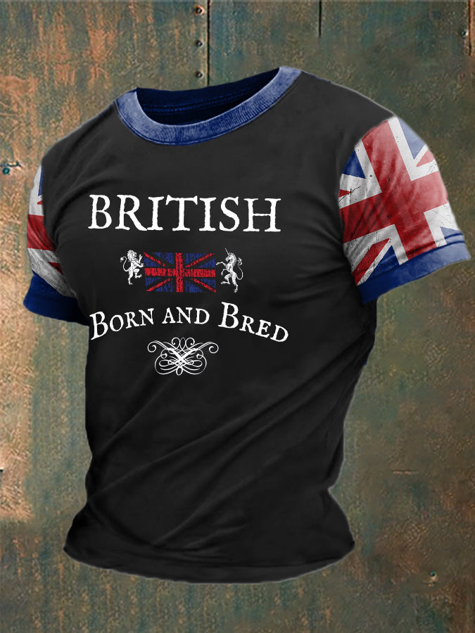 Herren T-Shirt mit „British Born and Bred“-Print – Union-Jack-Design im Vintage-Stil Schwarz / S