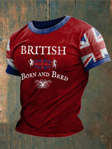 Herren T-Shirt mit „British Born and Bred“-Print – Union-Jack-Design im Vintage-Stil Rot / S