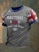 Herren T-Shirt mit „British Born and Bred“-Print – Union-Jack-Design im Vintage-Stil Hellgrau / S