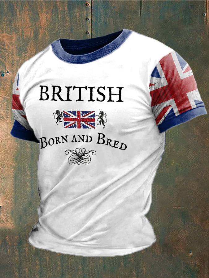 Herren T-Shirt mit „British Born and Bred“-Print – Union-Jack-Design im Vintage-Stil Weiß / S