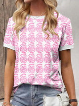 Damen T-Shirt mit Mahjong-Print – Lässiges Kurzarmshirt mit „JOKER“-Motiv Rosa / S