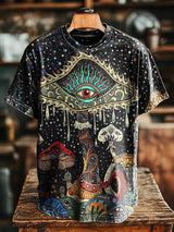 Herren T-Shirt mit psychedelischem Pilz- und Auge-Motiv – Kurzarmshirt mit Allover-Druck in abstraktem Kunststil