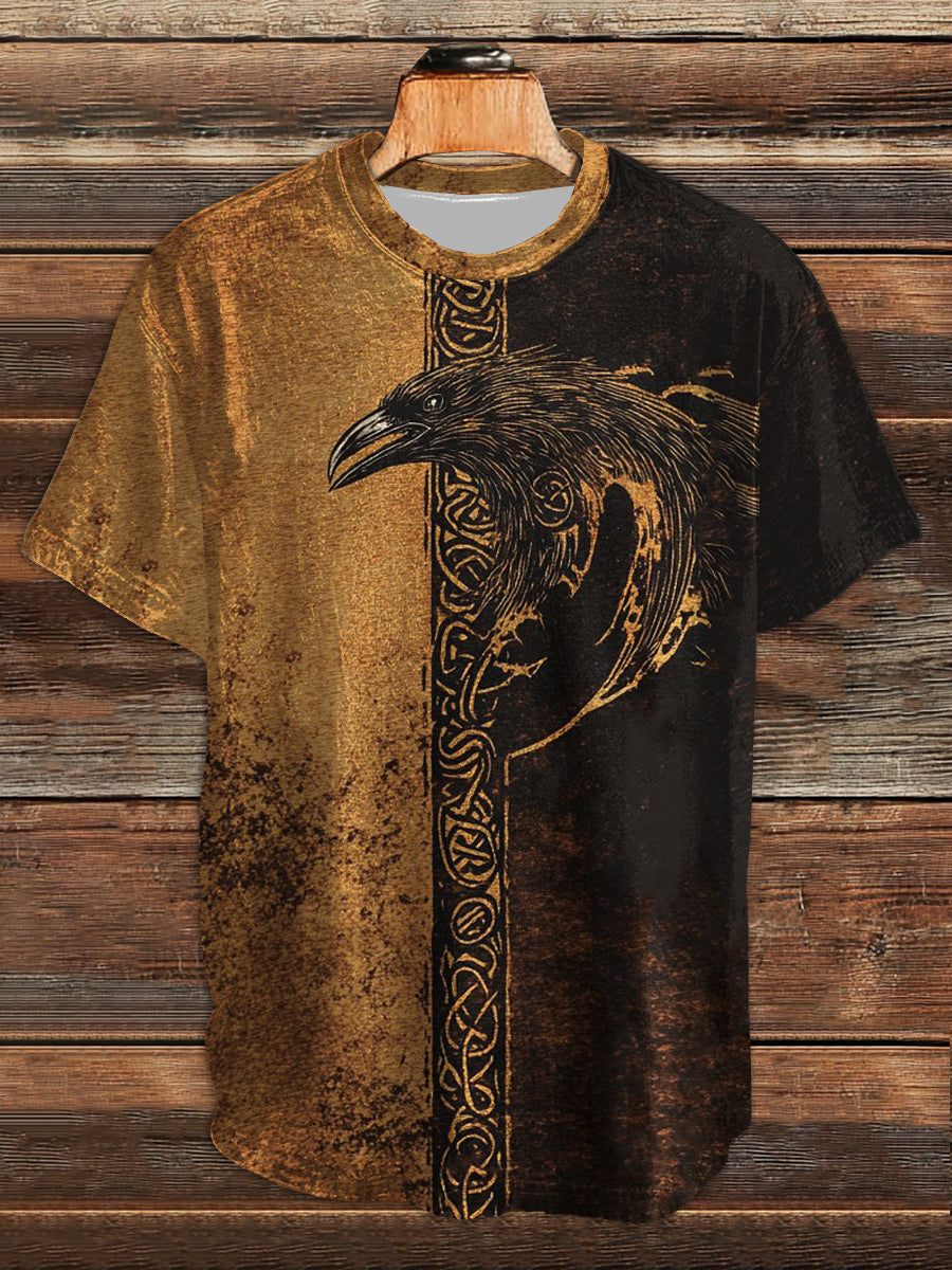 Herren T-Shirt mit Wikinger-Raben – Nordisches Kurzarmshirt im Vintage-Stil mit Symbolprint