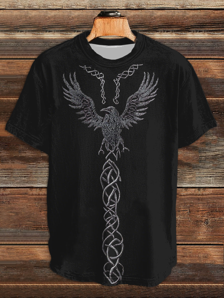 Herren Wikinger T-Shirt mit Raben-Print – Kurzarmshirt im nordischen Stil mit Knotenmuster