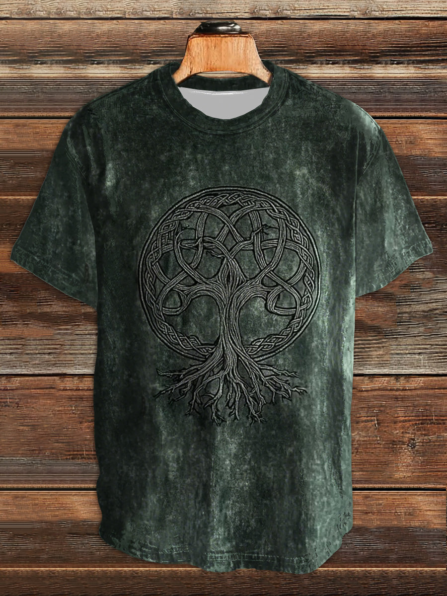 Herren T-Shirt mit Yggdrasil Lebensbaum-Print – nordisch inspiriertes Kurzarmshirt aus Baumwollmischung