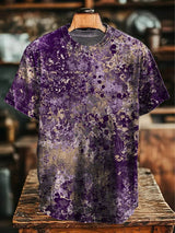 Herren Kurzarmshirt mit abstraktem Marmor-Print – Lila Vintage-Waschung
