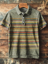 Herren Vintage Poloshirt mit buntem Streifenmuster – Kurzarm & retro-inspiriert