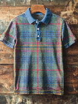 Herren Polo-Shirt mit buntem Karomuster – Vintage-Stil für Alltag & Freizeit