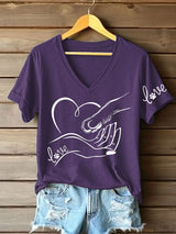 Damen V-Ausschnitt T-Shirt mit “Love”-Hand-Pfote-Print – Baumwollmischung für Tierliebhaber