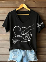 Damen V-Ausschnitt T-Shirt mit “Love”-Hand-Pfote-Print – Baumwollmischung für Tierliebhaber