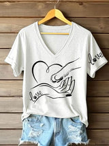 Damen V-Ausschnitt T-Shirt mit “Love”-Hand-Pfote-Print – Baumwollmischung für Tierliebhaber