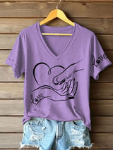 Damen V-Ausschnitt T-Shirt mit “Love”-Hand-Pfote-Print – Baumwollmischung für Tierliebhaber