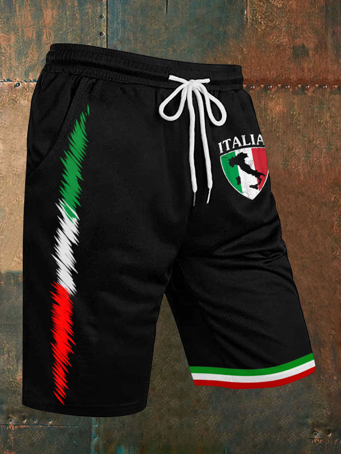 Herren Sportshorts mit Italien-Design – Baumwollmischung für Sommer & Fußballfans