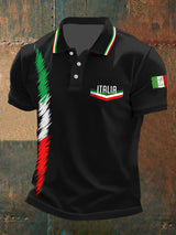 Herren Poloshirt mit “Italia”-Print & Flaggenstreifen – Baumwollmischung im sportlichen Design