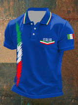 Herren Poloshirt mit “Italia”-Print & Flaggenstreifen – Baumwollmischung im sportlichen Design