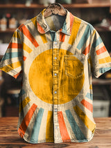 Herren Sommerhemd mit Retro-Sonnenmuster – Farbiger Print aus Baumwollmischung