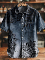 Herren Hemd mit Mandala-Print & Vintage-Waschung – Baumwollmischung für Boho-Fans