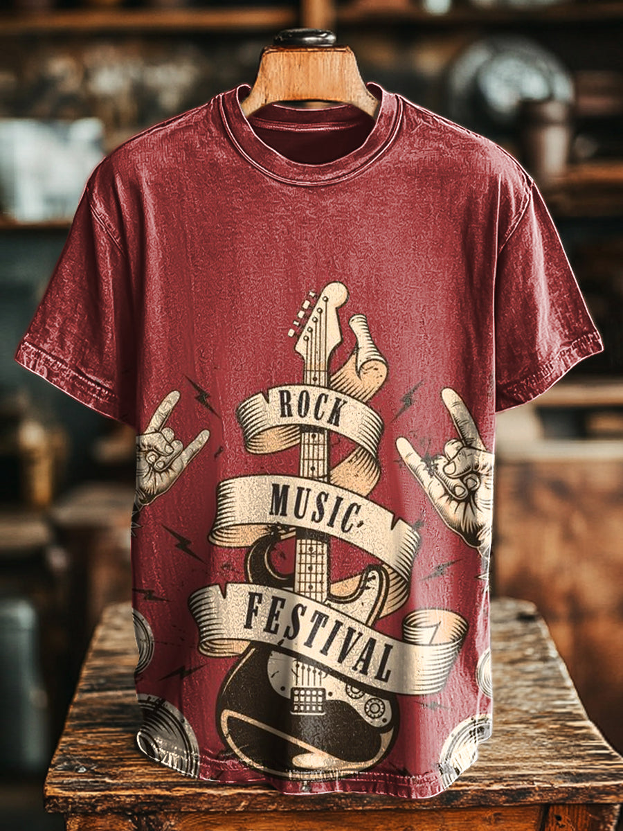 Herren T-Shirt mit Rockmusik-Festival-Motiv – Vintage-Stil aus Baumwollmischung