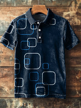 Herren-Poloshirt mit abstraktem Quadrat-Print – Kurzarmshirt für Freizeit & moderne Looks