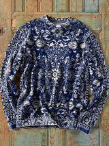 Herren Langarm-Sweatshirt mit floraler Ornamentik – Rundhals, Baumwollmischung, Vintage-Stil