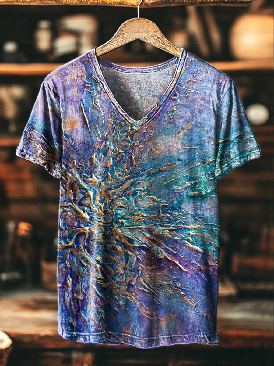 Unisex Kurzarm T-Shirt mit abstraktem Baum- und Energie-Design – Kunstprint aus Baumwollmix für Alltag & kreative Styles