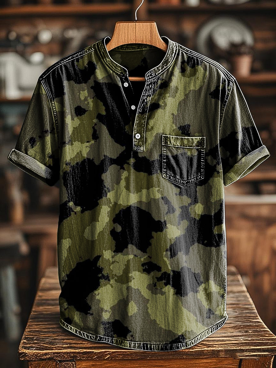 Herren Kurzarm T-Shirt im Camouflage-Look – Baumwollmix, mit Brusttasche für Freizeit & Alltag