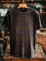Herren Kurzarm T-Shirt mit Vintage Ornament-Muster – Baumwollmix, für Freizeit & Boho-Looks