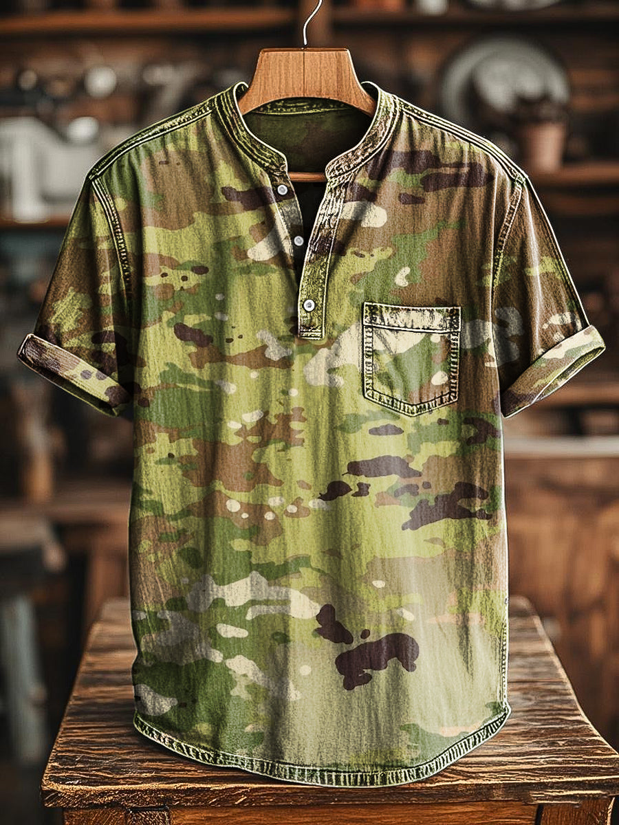 Herren Tarnmuster Kurzarm T-Shirt - Baumwollmix, V-Ausschnitt, Leicht & Bequem für Alltag & Freizeit