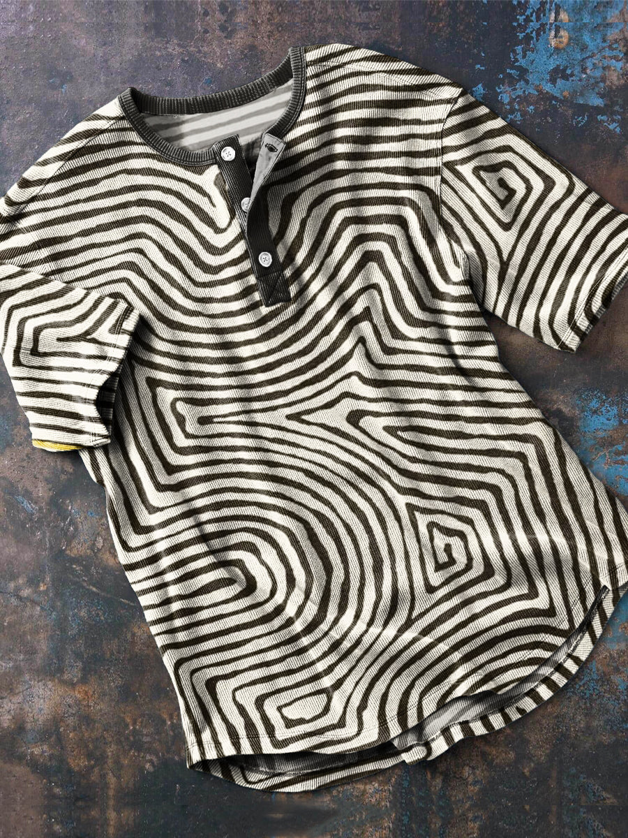 Herren T-shirt mit Geometrischem Linienmuster – V-Ausschnitt, Baumwollmix, Leicht & Modern für Alltag & Freizeit