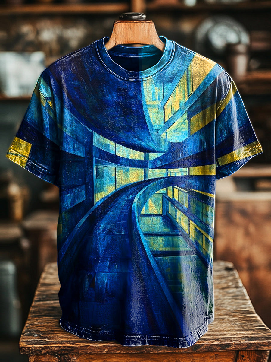 Herren T-shirt mit Urbanem Architektur-Print – Rundhalsausschnitt, Baumwollmix, Künstlerisch & Lässig