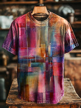 Herren Künstlerisches T-Shirt mit Geometrischem Print – Baumwollmix, Rundhals, Farbenfroh & Lässig