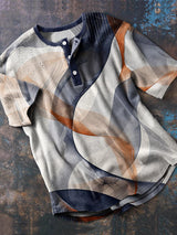 Herren Geometrisches T-Shirt mit Modernem Print – Baumwollmix, Kurzarm, Stilvoll & Bequem