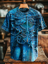 Herren Steampunk-T-Shirt mit 3D-Effekt-Print – Baumwollmix, Kurzarm, Retro & Ausdrucksstark
