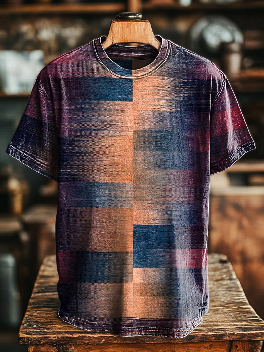 Herren Lässiges T-Shirt mit abstraktem Farbblock-Design – Baumwollmix, Kurzarm, Sommer & Freizeit