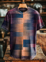 Herren Lässiges T-Shirt mit abstraktem Farbblock-Design – Baumwollmix, Kurzarm, Sommer & Freizeit
