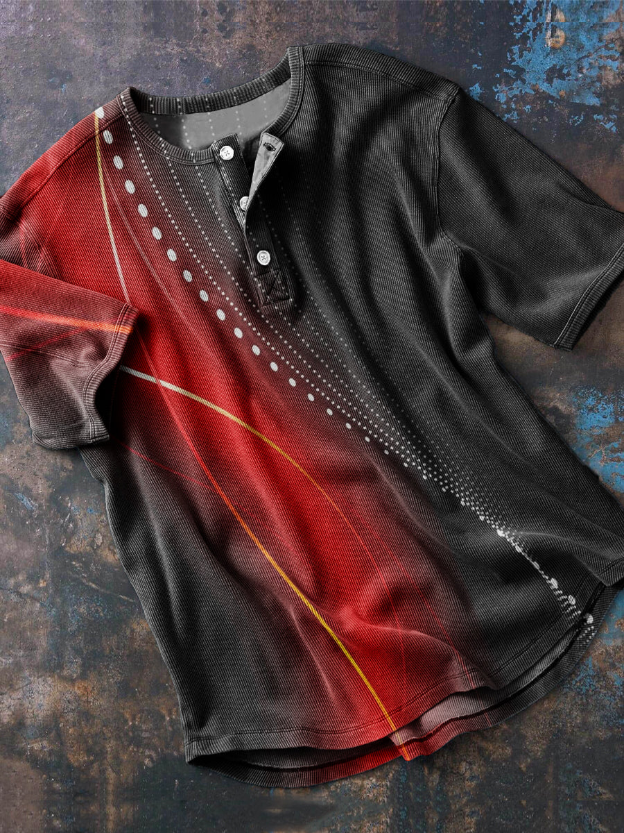Herren T-Shirt mit modernem Rot-Schwarz Linienprint – Kurzarm, Baumwollmix, Sommer & Freizeit