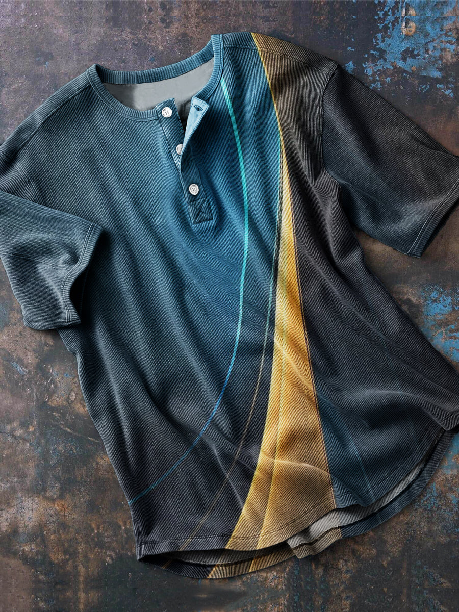 Herren Kurzarm T-shirt mit Henley-Kragen und Farbverlauf – Baumwollmix, Leicht & Lässig