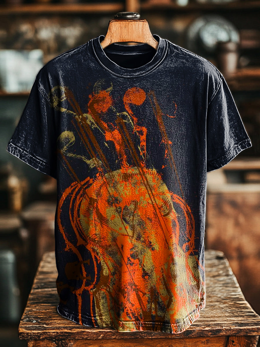 Herren T-Shirt mit abstraktem Musikinstrument-Print – Baumwollmix, Locker & Künstlerisch