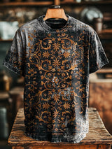 Herren Retro-T-Shirt mit antikem Ornamentprint – Baumwollmix, Vintage-Stil, Locker & Bequem